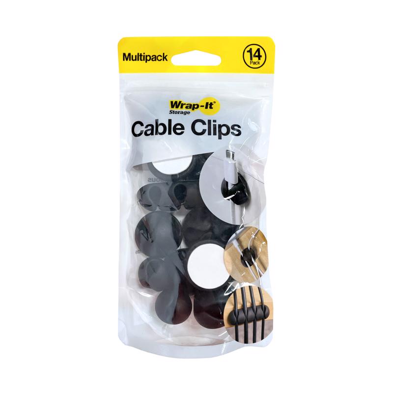 Black silicone cable clip from Emery Jensen for basement or garage storage to organize and secure cables.