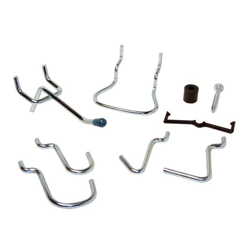 Emery Jensen 32-piece Hook Peglock assorted storage hooks for basement and garage organization on a plain background.