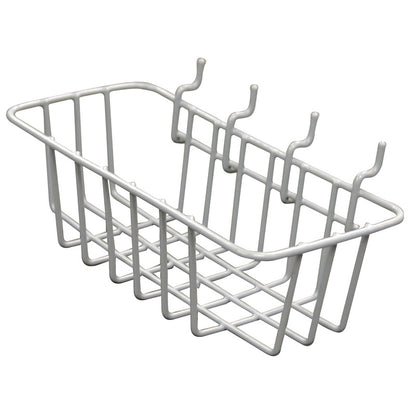 Emery Jensen wire basket for basement or garage storage, measuring 3.5x8x2.5 inches, ideal for organizing tools and supplies