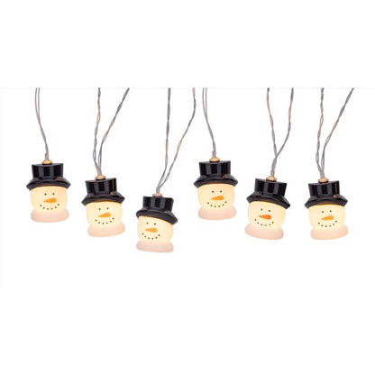 Set of 10 Emery Jensen Snowmen LED lights, battery-operated and solar-powered, ideal for holiday outdoor decoration.