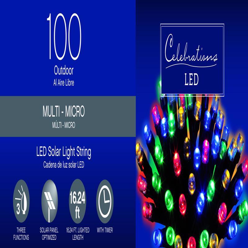 Solar LED mini light set by Emery Jensen, 100-count basic solar LED battery-operated string lights, suitable for outdoor use.