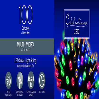 Solar LED mini light set by Emery Jensen, 100-count basic solar LED battery-operated string lights, suitable for outdoor use.