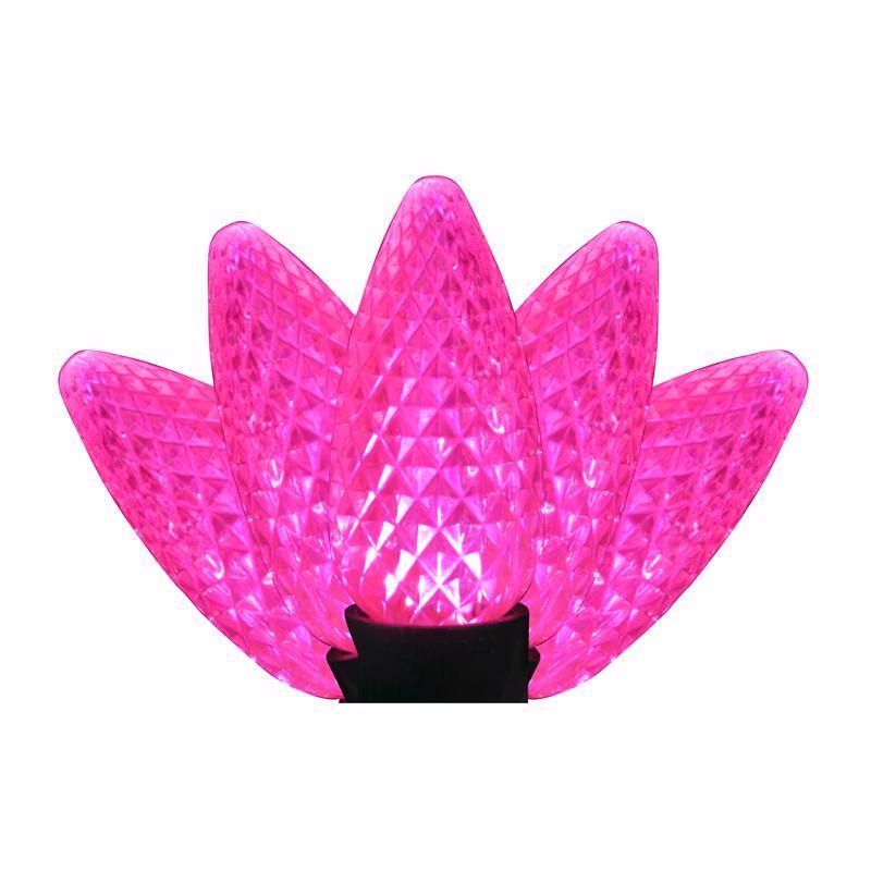 Emery Jensen pink C9 LED light bulbs, 25-count set, ideal for decorative or festive lighting displays.