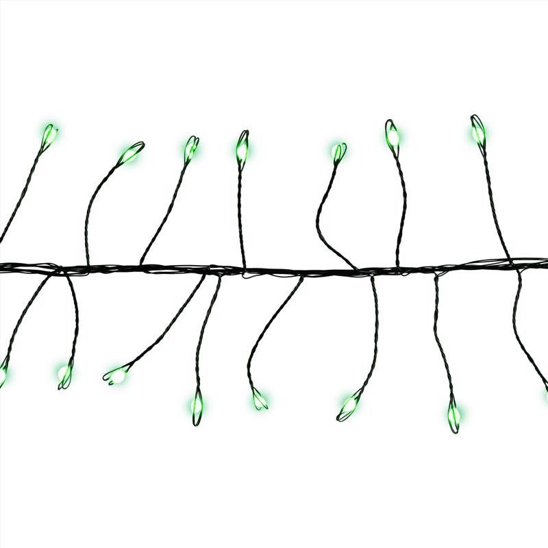 Green CLSTR LED light string by Emery Jensen, basic Euro style, 250-count for decorative or holiday lighting.