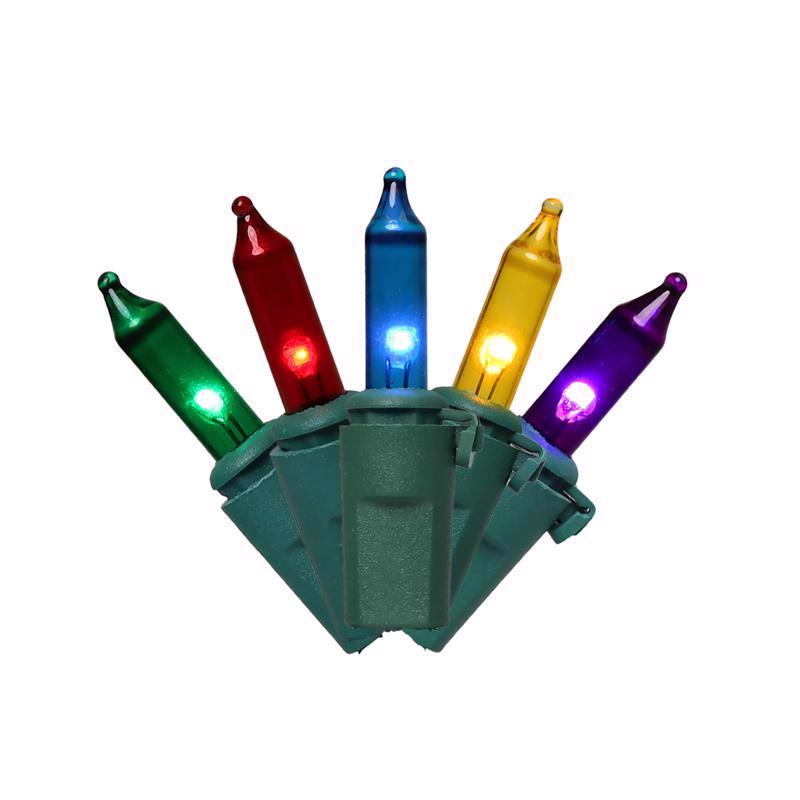Emery Jensen basic LED minis in multi-color pack of 100, shown in a pack of 12 for versatile lighting options.