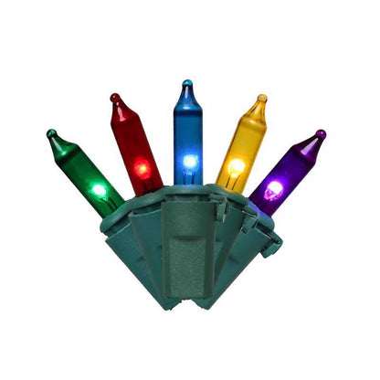 Emery Jensen basic LED minis in multi-color pack of 100, shown in a pack of 12 for versatile lighting options.