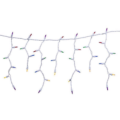 Emery Jensen CLSSC 20-foot BASIC LED Icicle Light Net hanging outdoors with bright white LED icicles for holiday decor.