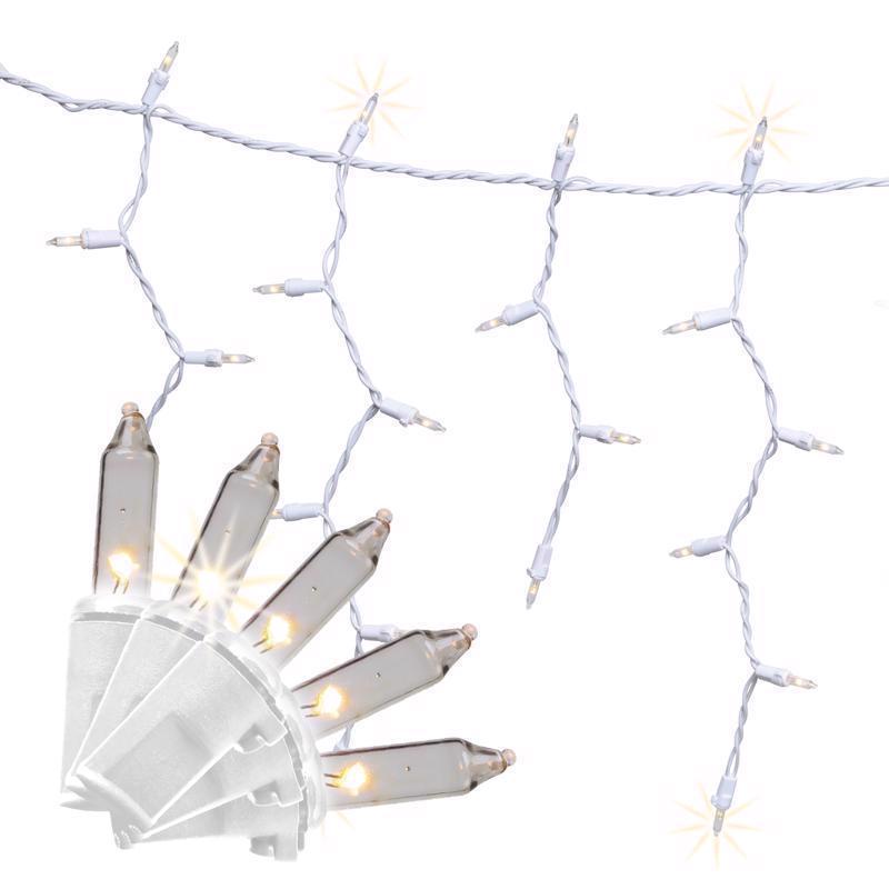 Emery Jensen 6-foot basic LED icicle light string hanging with bright white LED bulbs on a clear wire.