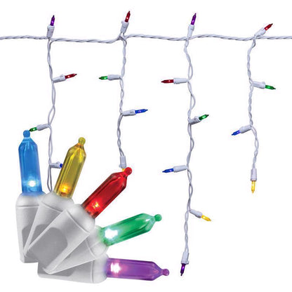 Emery Jensen CMAS ICICLE MULTI 6' basic LED net and icicle lights for festive holiday decorating on a house exterior.
