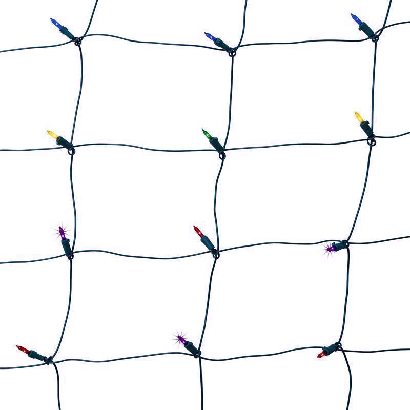 Emery Jensen basic multi-colored LED net lights and icicles, 100-count string for holiday decor, with bright, festive lighting.