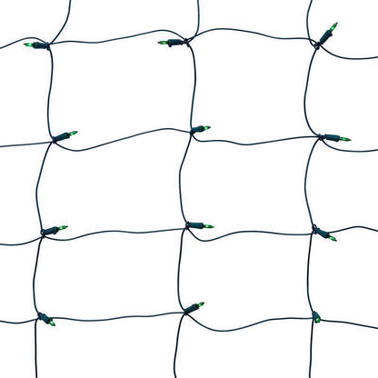Green LED net lights from Emery Jensen, 100-count, for holiday or decorative lighting with icicle-style design.