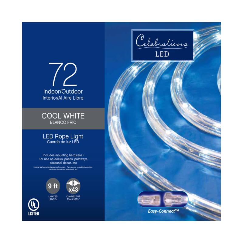 Emery Jensen 9-foot basic LED rope light in cool white, flexible and suitable for indoor or outdoor decorative lighting.