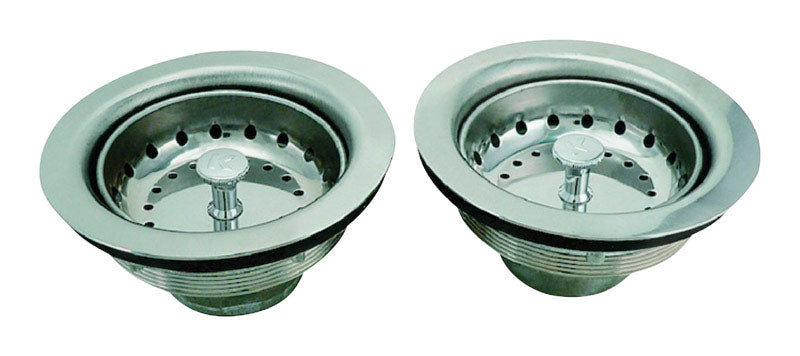 Emery Jensen basket strainer assembly with 3.5-inch diameter, 2-pack, used for plumbing and drainage systems.