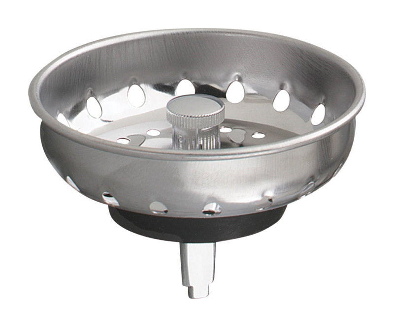 Emery Jensen stainless steel basket strainer assembly with mesh basket for plumbing and drainage applications.
