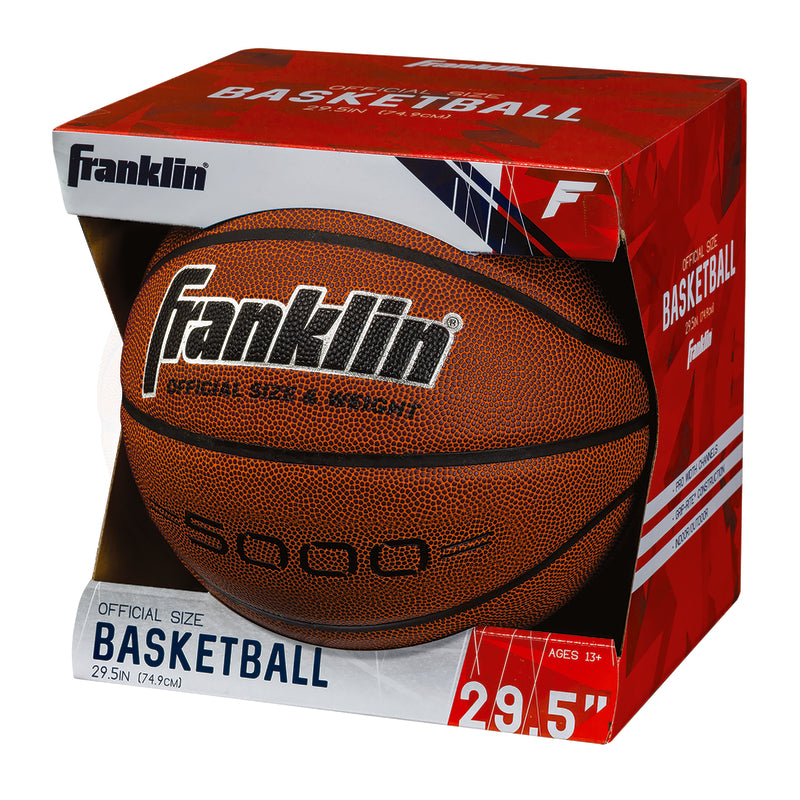 Emery Jensen basketball, 29.5-inch size, brown synthetic leather surface, suitable for indoor and outdoor play.