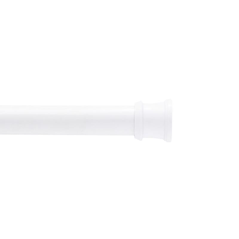 Adjustable white fabric curtain rod, 72 inches, by Emery Jensen, designed for bathroom accessories and decor.