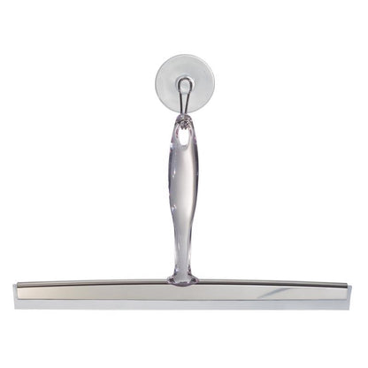 Emery Jensen 12-inch shower squeegee for bathroom cleaning, with a black handle and rubber blade for glass and tile surfaces.