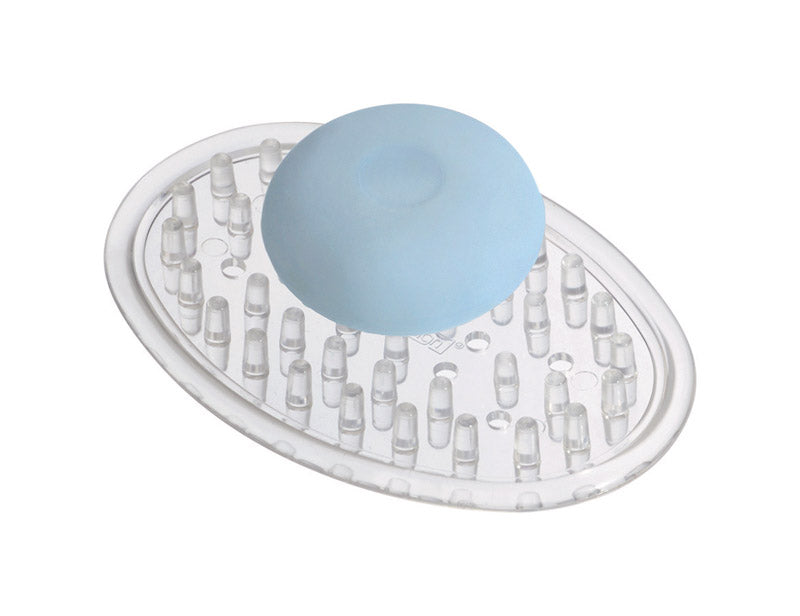 Clear Emery Jensen soap saver holder for bath accessories, with a sleek design for holding soap securely.