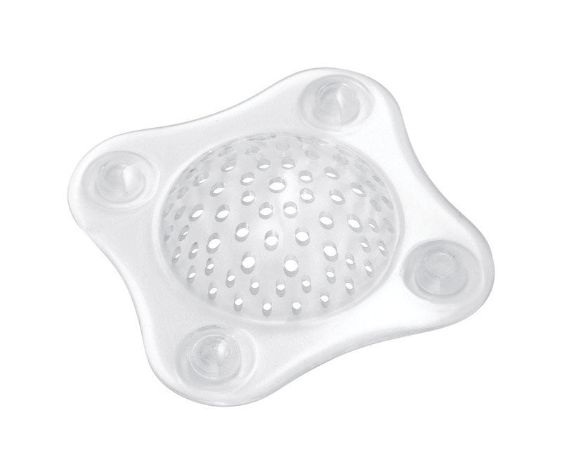 Emery Jensen suction drain protector for bathtubs, a bath accessory that prevents clogs and debris from entering the drain.