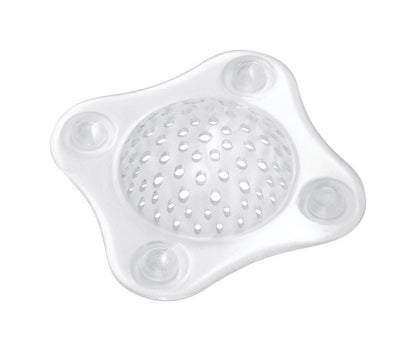 Emery Jensen suction drain protector for bathtubs, a bath accessory that prevents clogs and debris from entering the drain.