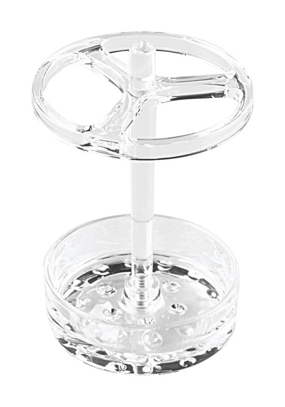 Clear Emery Jensen toothbrush holder for bathroom accessories, designed to hold toothbrushes securely in a modern bathroom setting.