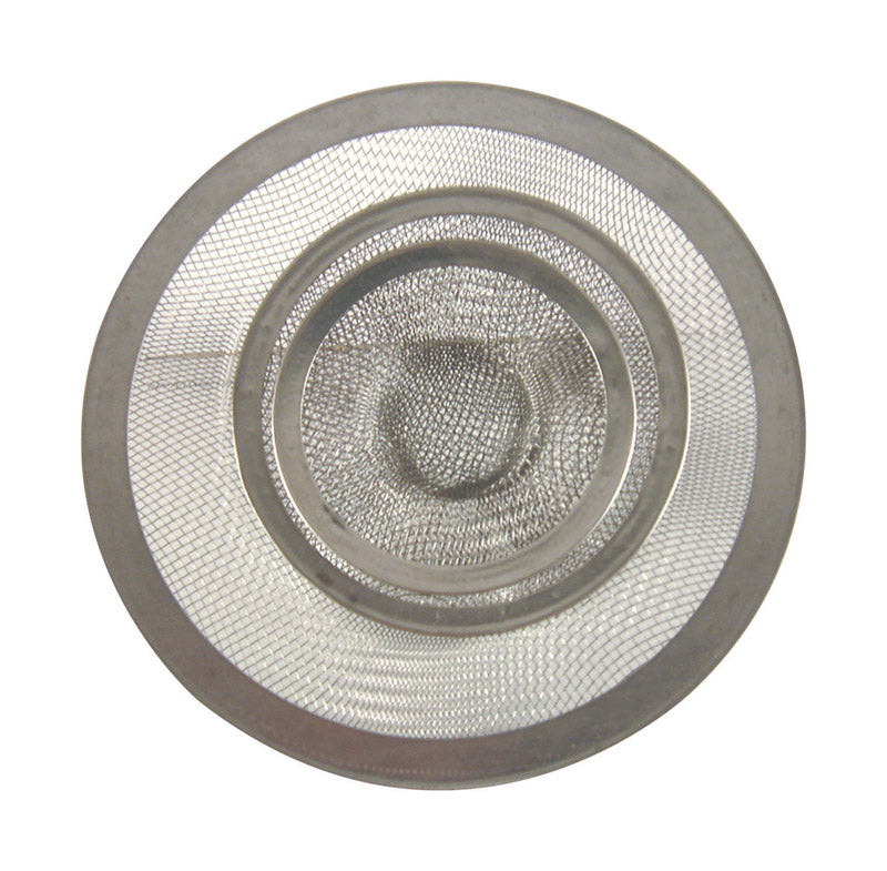 Emery Jensen mesh strainers for bath drains, close-up of stainless steel filters designed to prevent clogs in bathroom drains.