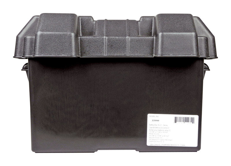 Emery Jensen 27 Series battery box for storing and protecting batteries in a durable plastic enclosure.