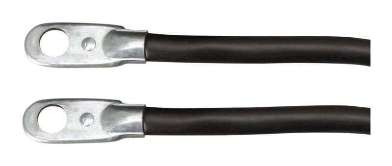 Emery Jensen 24-inch battery cables with switch start design, shown with red and black clamps attached to automotive batteries.
