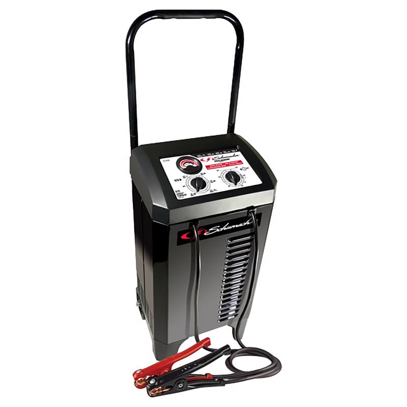 Emery Jensen BATRY Chr/eng START 200A battery charger, compact device with digital display and heavy-duty clamps for vehicle charging.