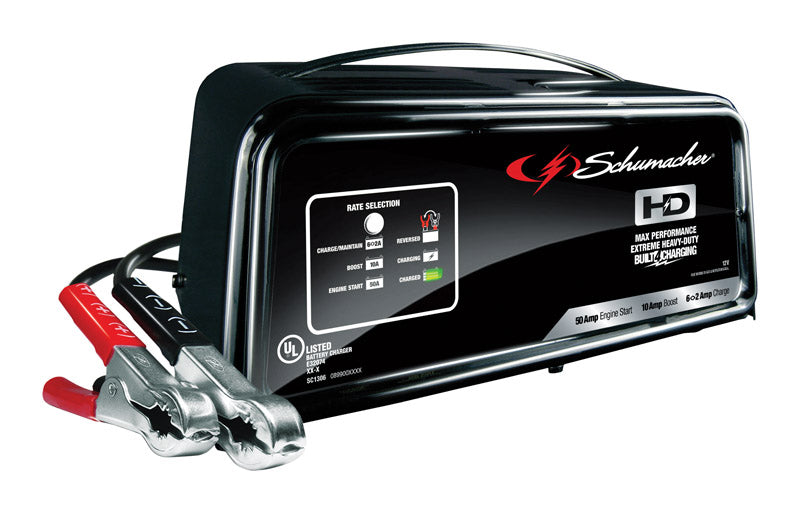 Emery Jensen 50A battery charger/starter, pack of 2, compact and durable automotive battery chargers for vehicle maintenance.