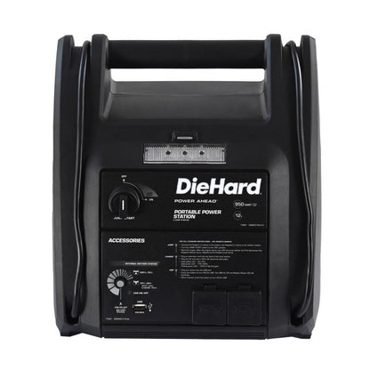 Emery Jensen DieHard JumpStart 950Amp battery charger connected to a vehicle's battery for jump-starting.