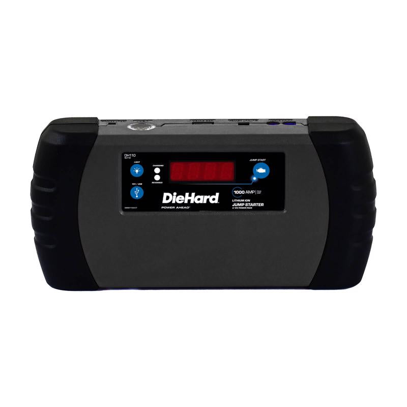 Emery Jensen DIEHRD JumpStart 1000AMP battery charger and jump starter with digital display and heavy-duty clamps.