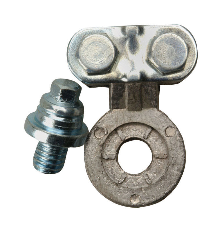 Emery Jensen side post terminal for heavy-duty battery hardware, used in battery trays and strap accessories.
