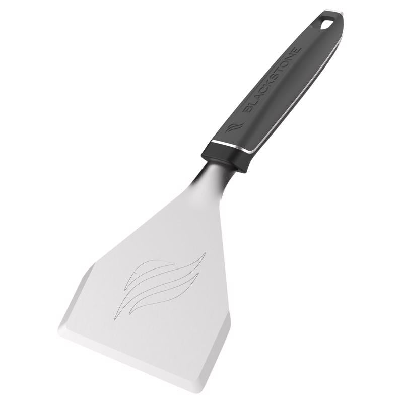 Emery Jensen plastic and stainless steel dough scraper for BBQ cleaning and dough handling, with a flat, durable blade.