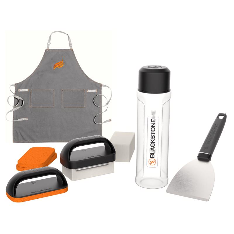 Emery Jensen 10-piece griddle cleaning kit with brushes and scrapers for BBQ grill and griddle cleaning and maintenance.