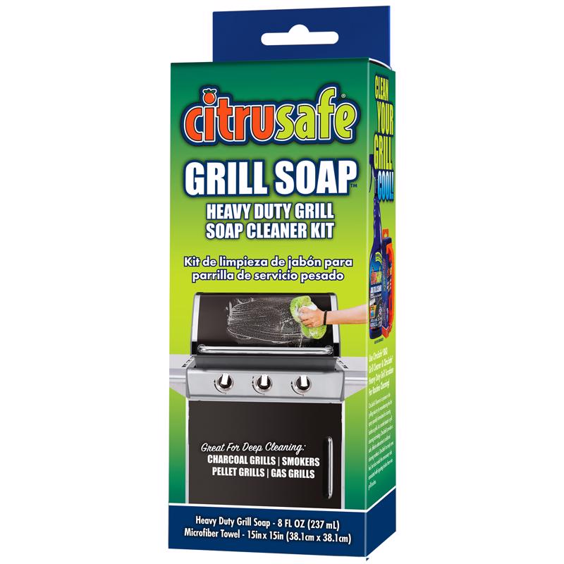 Emery Jensen BBQ cleaning supplies grill cleaning kit with 8oz cleaner and brushes for grill maintenance and cleaning.