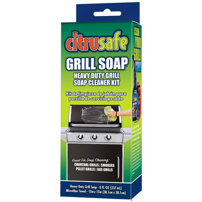 Emery Jensen BBQ cleaning supplies grill cleaning kit with 8oz cleaner and brushes for grill maintenance and cleaning.