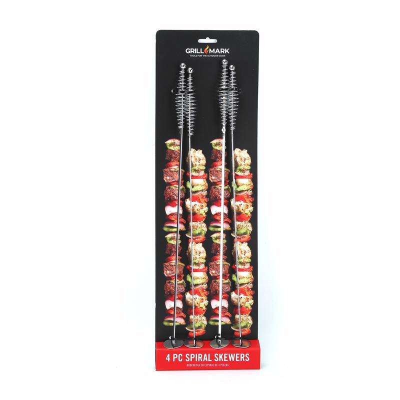 Set of four 17-inch steel BBQ skewers by Emery Jensen for grilling and outdoor cooking.