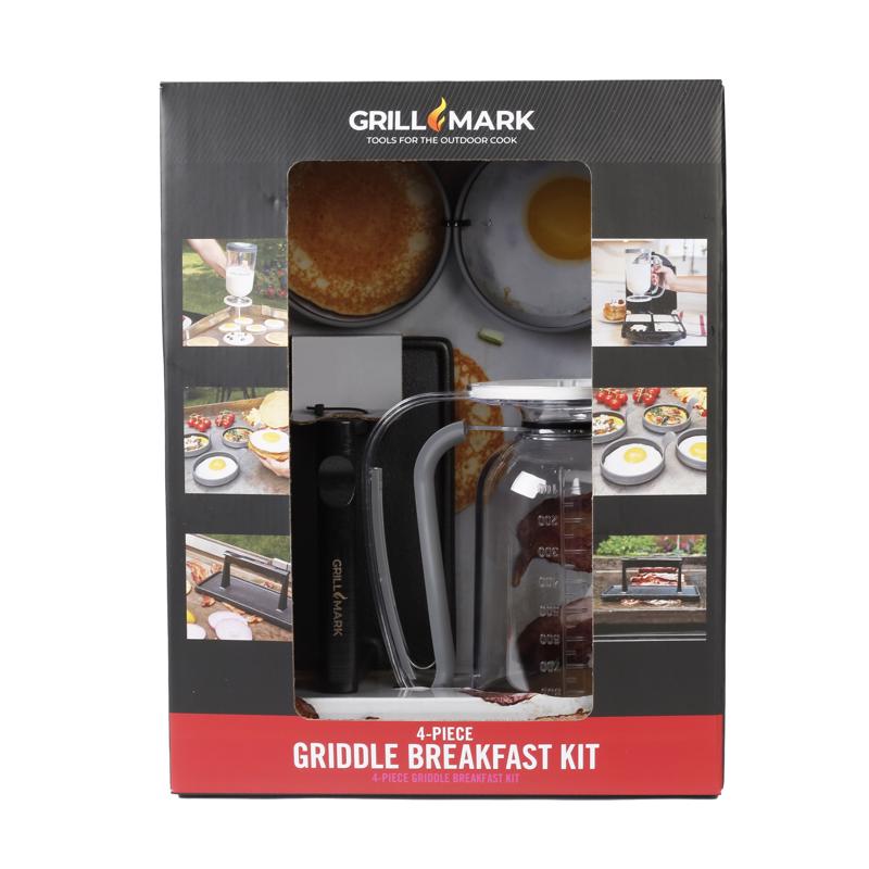 Emery Jensen 4-piece breakfast kit for BBQ cooking, includes utensils and tools, ideal for outdoor grilling and breakfast preparation.