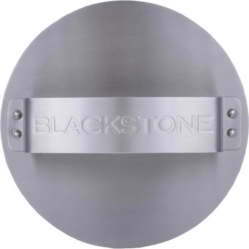 Emery Jensen stainless steel BBQ burger press in gray, a durable cooking accessory for shaping burgers evenly.