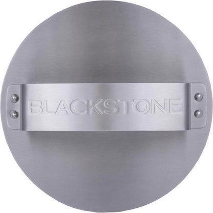Emery Jensen stainless steel BBQ burger press in gray, a durable cooking accessory for shaping burgers evenly.