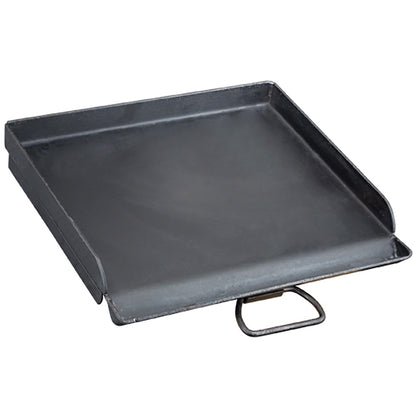 Emery Jensen Flat Top Griddle 30 for BBQ cooking, stainless steel surface with handles for outdoor grilling and skillet use.