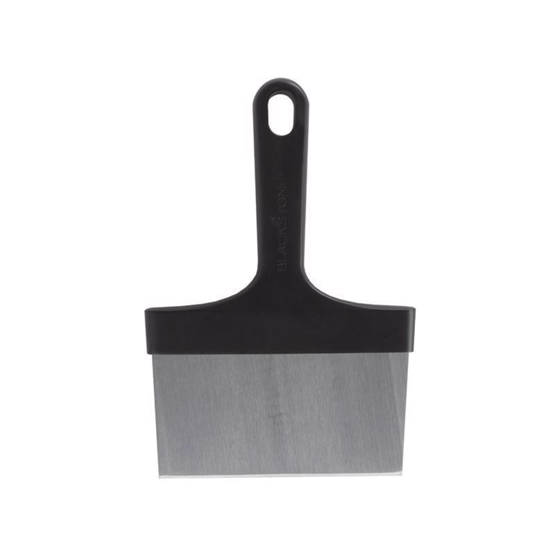 Emery Jensen stainless steel griddle scraper, 5.75 inches, designed for BBQ cooking accessories to clean flat grill surfaces.