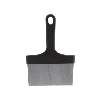 Emery Jensen stainless steel griddle scraper, 5.75 inches, designed for BBQ cooking accessories to clean flat grill surfaces.