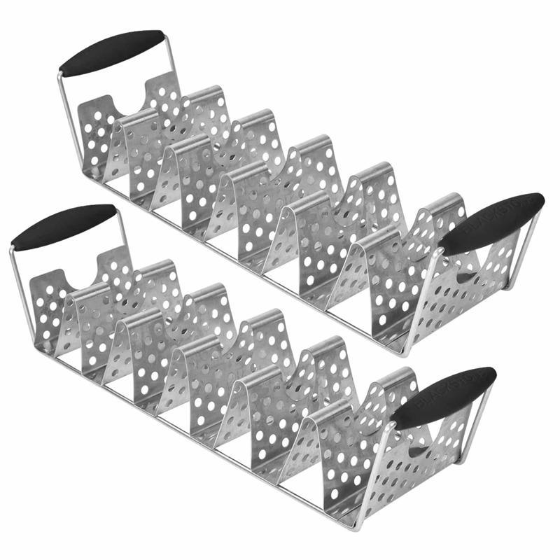 Emery Jensen Taco Tray DLX SS 2-pack, stainless steel BBQ cooking accessories for serving tacos at outdoor cookouts.