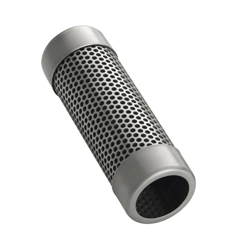 Stainless steel 6-inch Tube Smoker from Emery Jensen, used as a BBQ cooking accessory for adding smoky flavor.