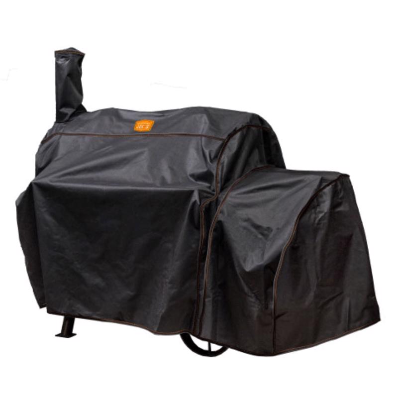 Emery Jensen OK Joe HL BBQ grill cover, weather-resistant outdoor cover for grill protection, image showing the black cover on a grill