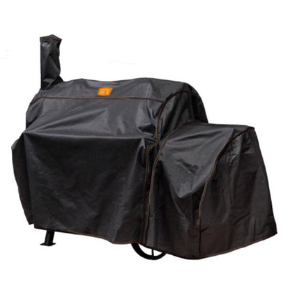 Emery Jensen OK Joe HL BBQ grill cover, weather-resistant outdoor cover for grill protection, image showing the black cover on a grill