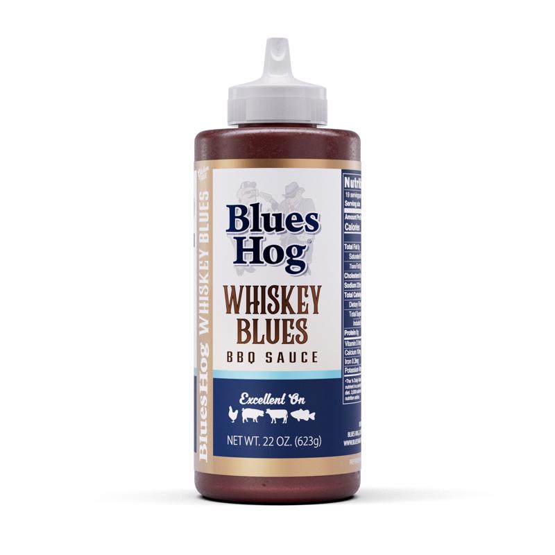 Emery Jensen BBQ sauce with whiskey flavor in a 22oz bottle, featuring a dark, rich sauce with whiskey notes and branding.