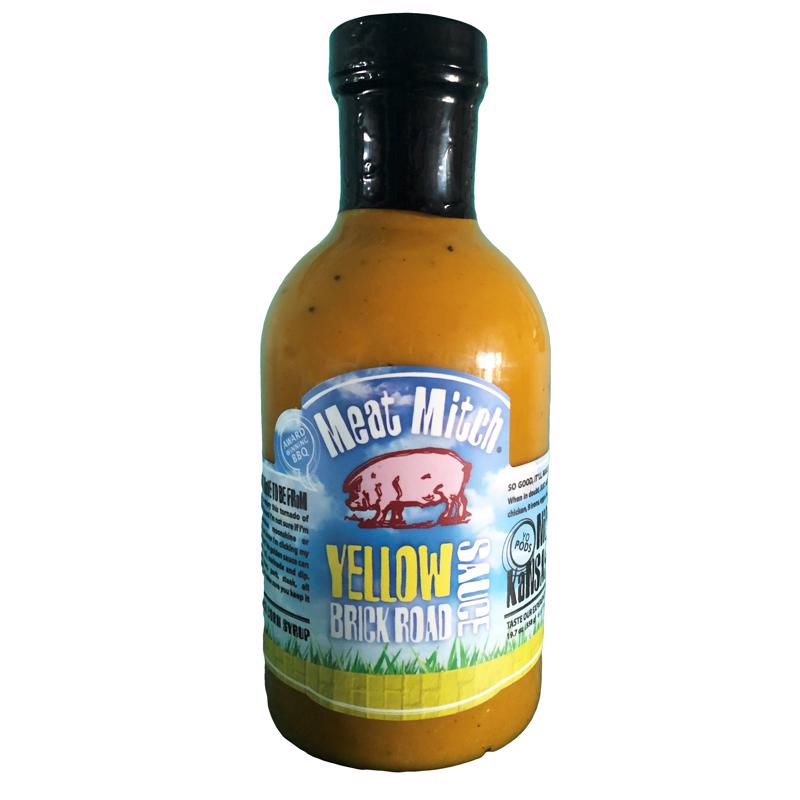 Emery Jensen yellow BBQ sauce in 19.7 oz bottle, rich and flavorful barbecue sauce for grilling and dipping.